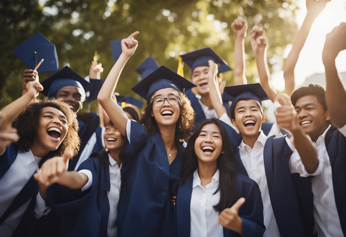 A group of diverse international students celebrate with joy and excitement as they receive fully funded scholarships for the year 2024