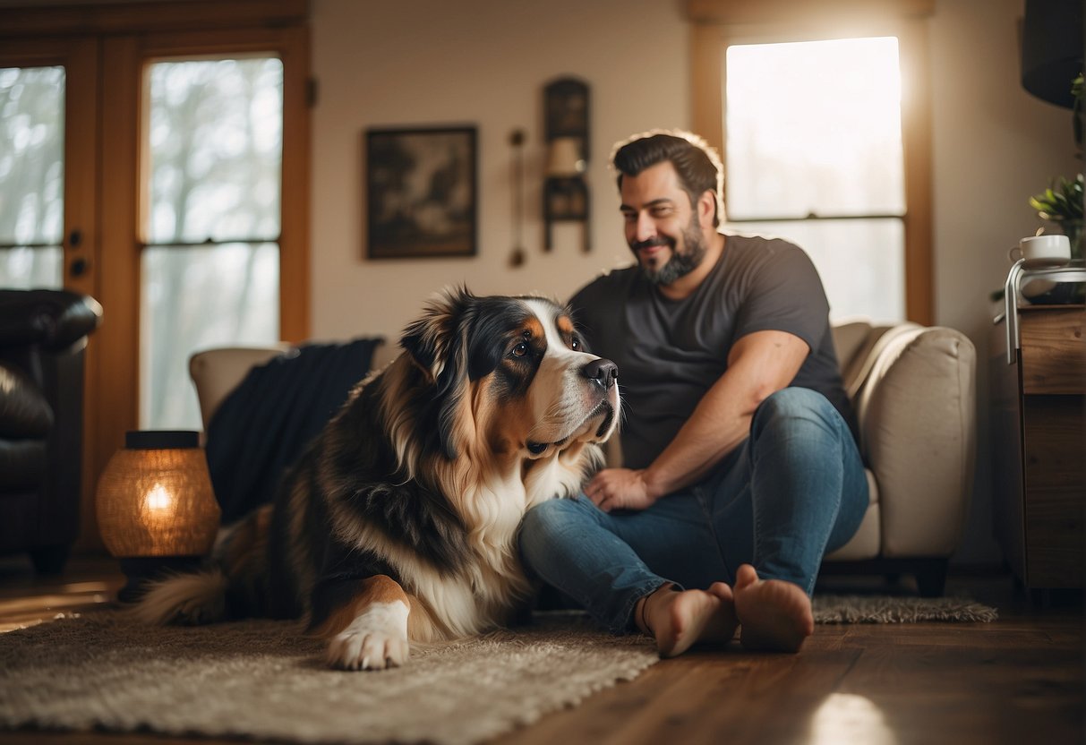 A person living with the world's largest dog in a cozy home setting