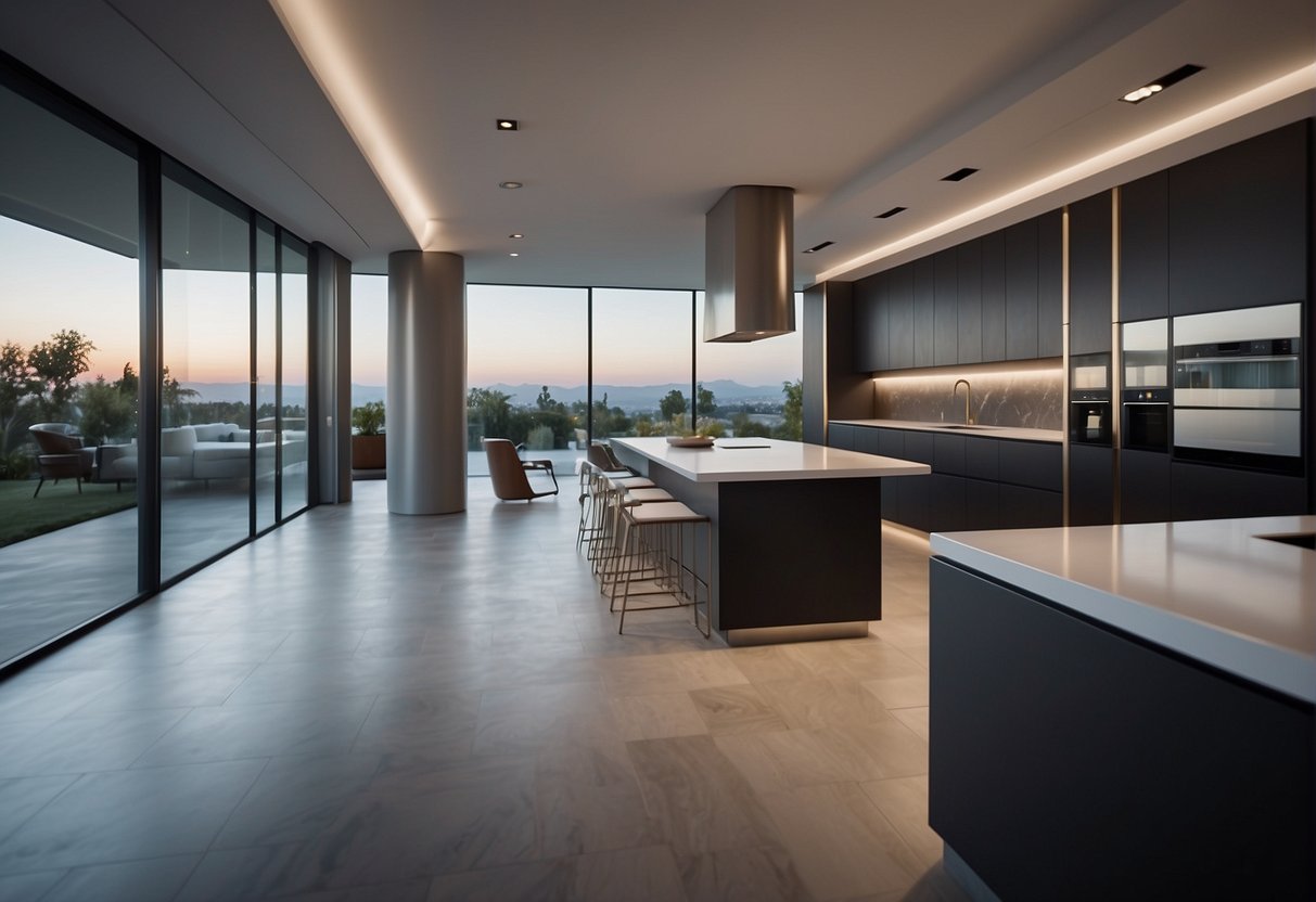 A sleek, modern home with seamless integration of technology into everyday life. Smart devices and futuristic gadgets blend seamlessly with the personal style of the space