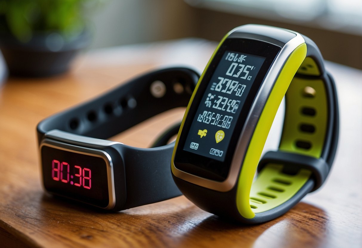 A fitness band with blood pressure monitor displaying real-time health and fitness tracking capabilities