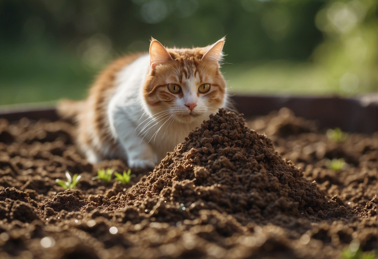 Cat feces in soil being neutralized with a mixture of water and vinegar