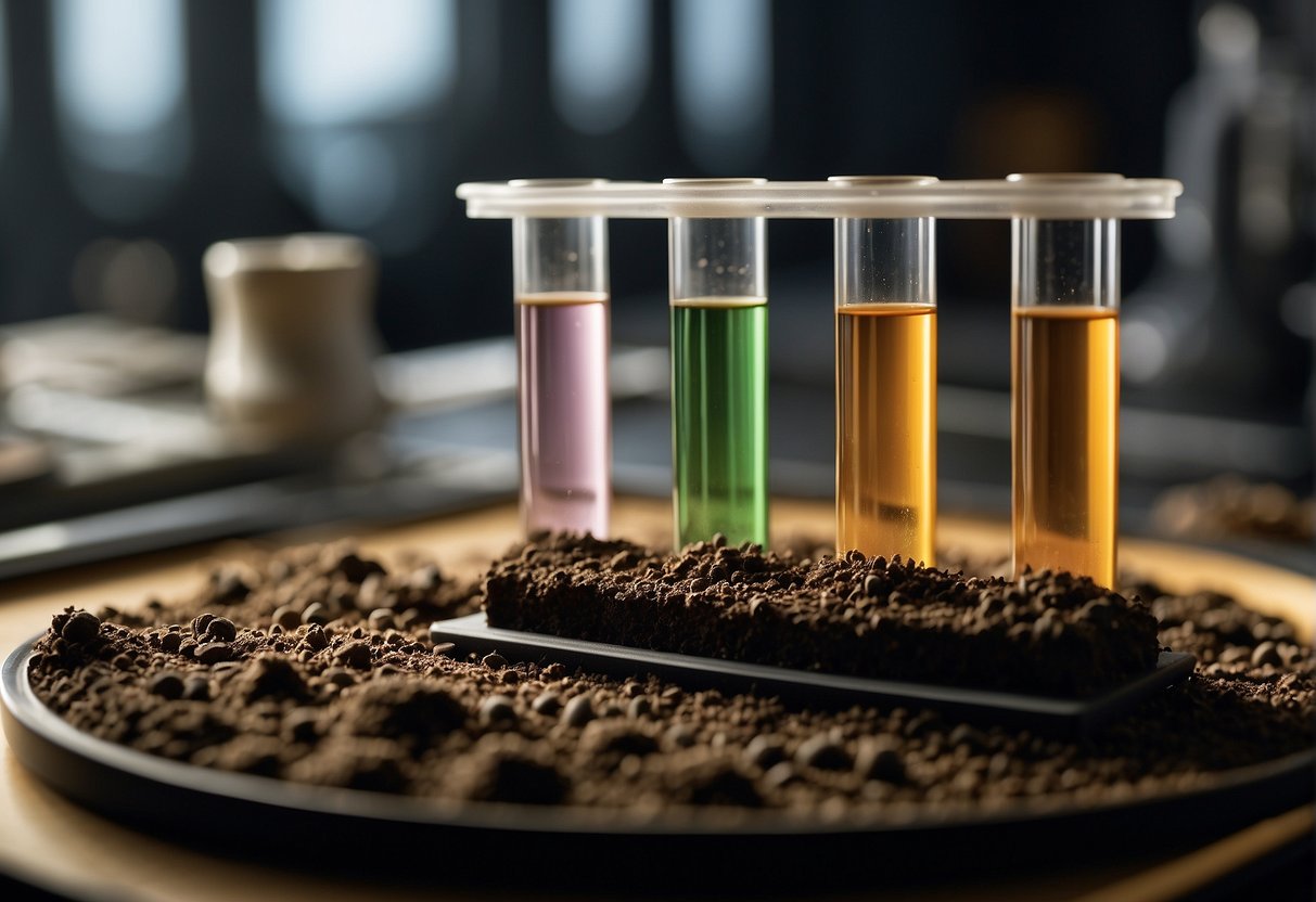 A soil sample is placed in a test tube. A reagent is added, causing a color change indicating the presence of nitrogen
