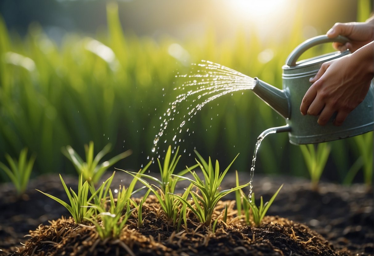Rice water is applied to plants every 1-2 weeks, with a watering can or spray bottle