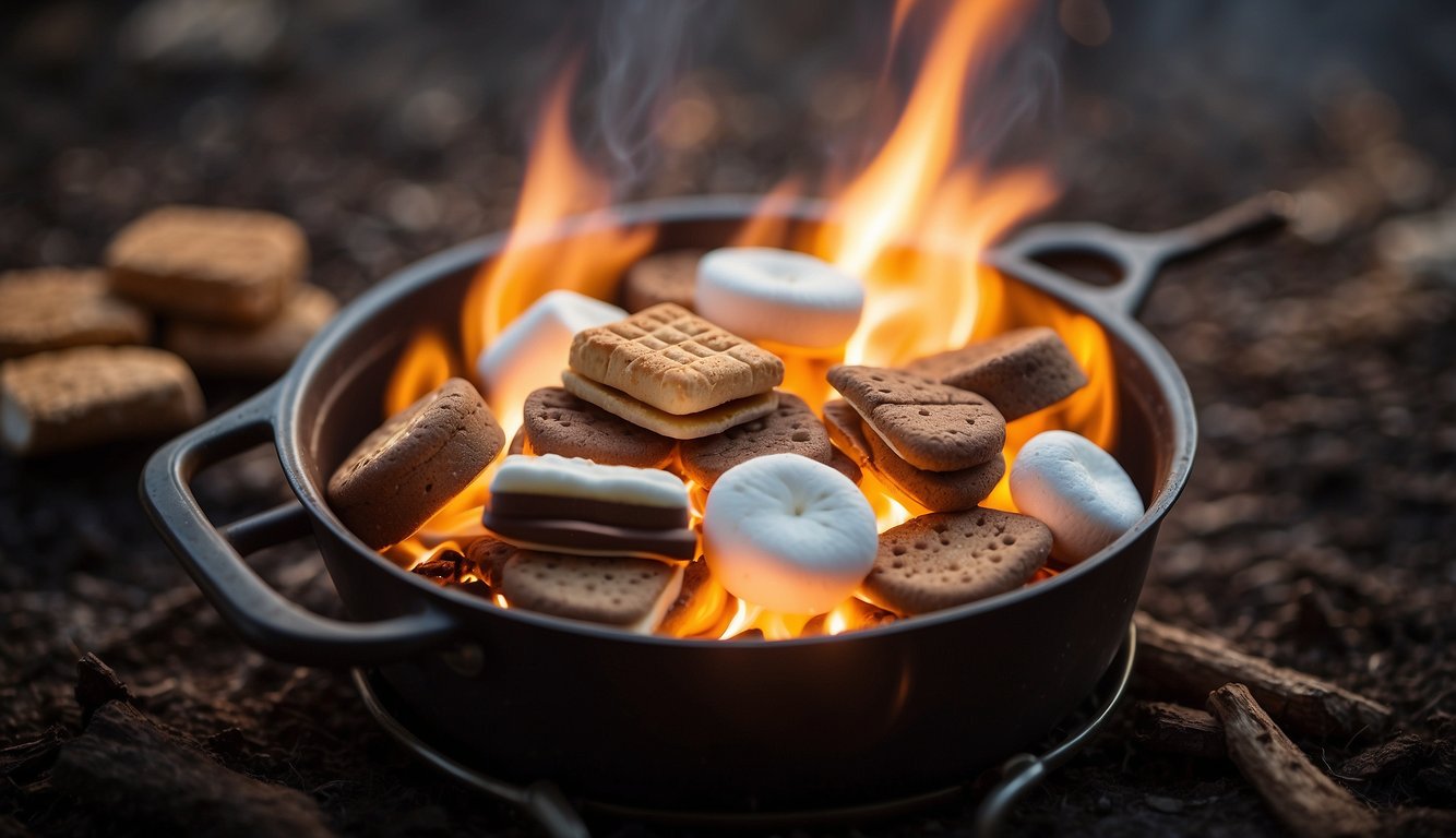 A crackling campfire surrounded by roasting marshmallows and melting chocolate for s'mores. Toasty and sweet aromas fill the air