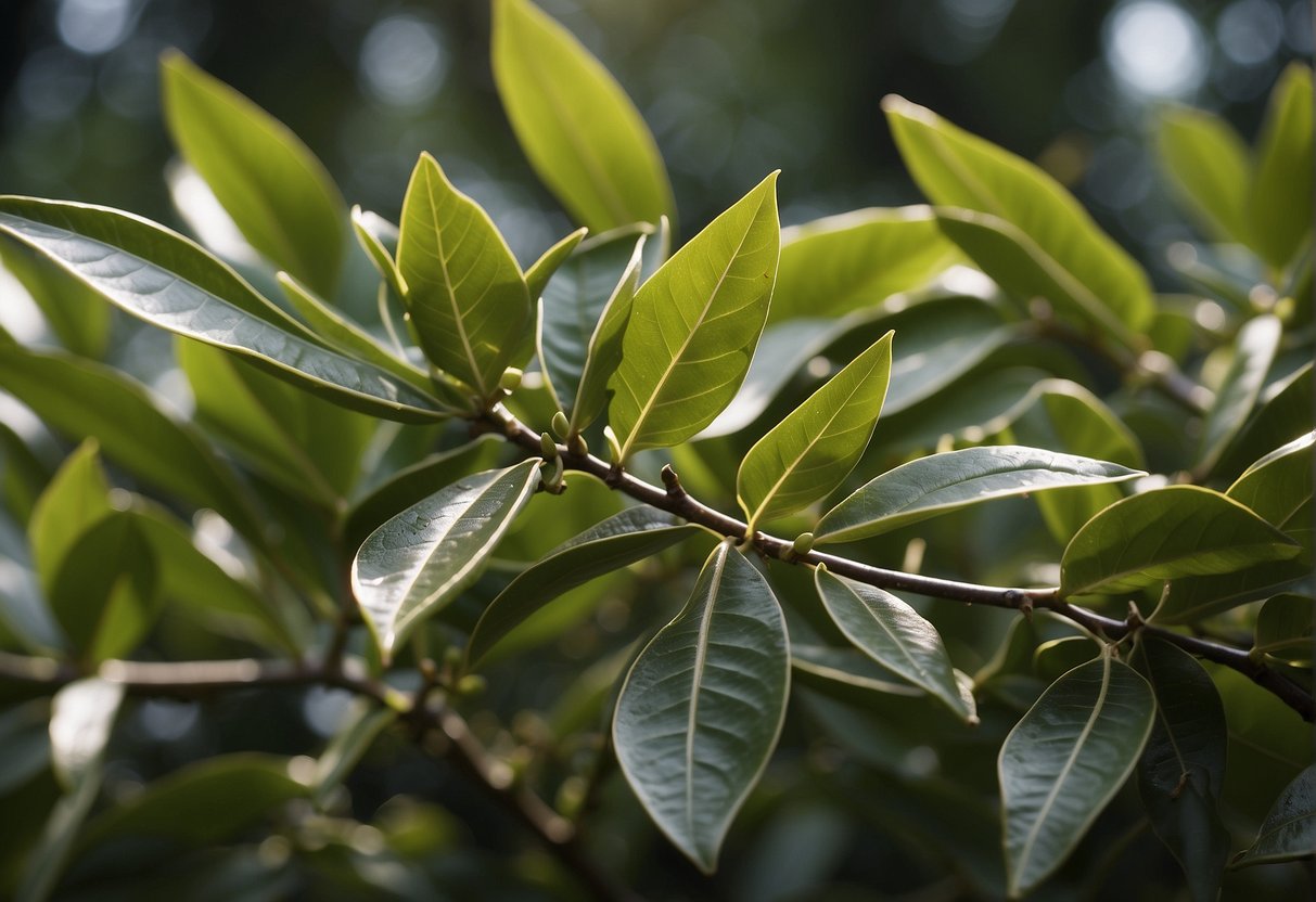 Prune bay leaf tree: Trim back new growth, removing dead or damaged leaves. Maintain desired shape and size