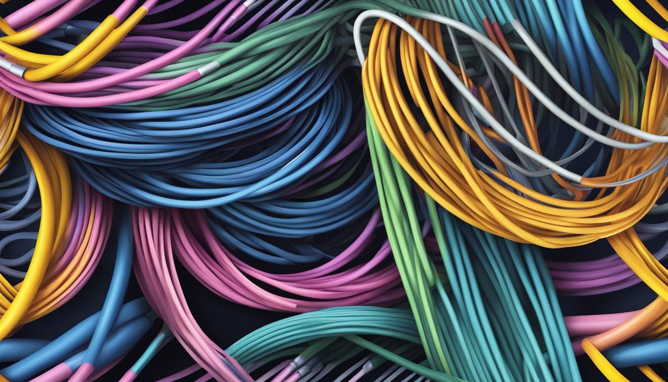 A variety of loose tube fiber optic cables arranged in a neat and organized manner, showcasing different types and sizes