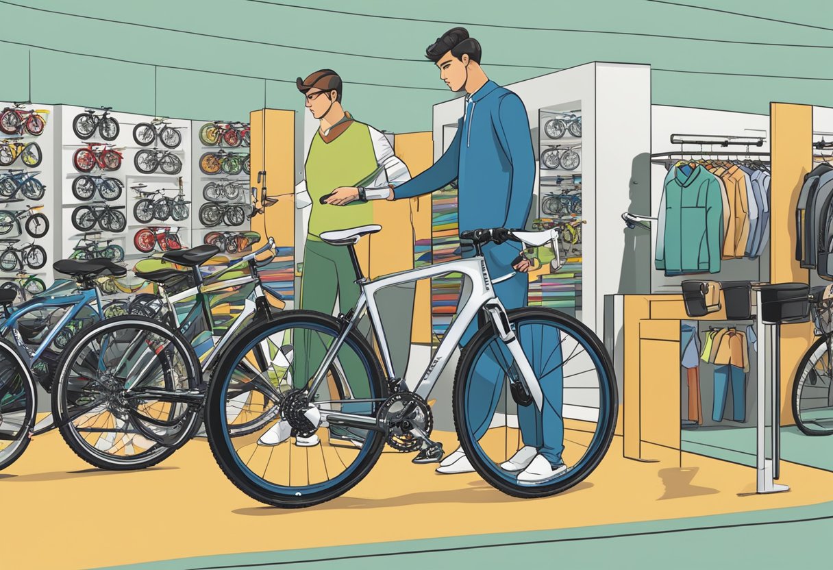 A person consulting a size chart while choosing a bike