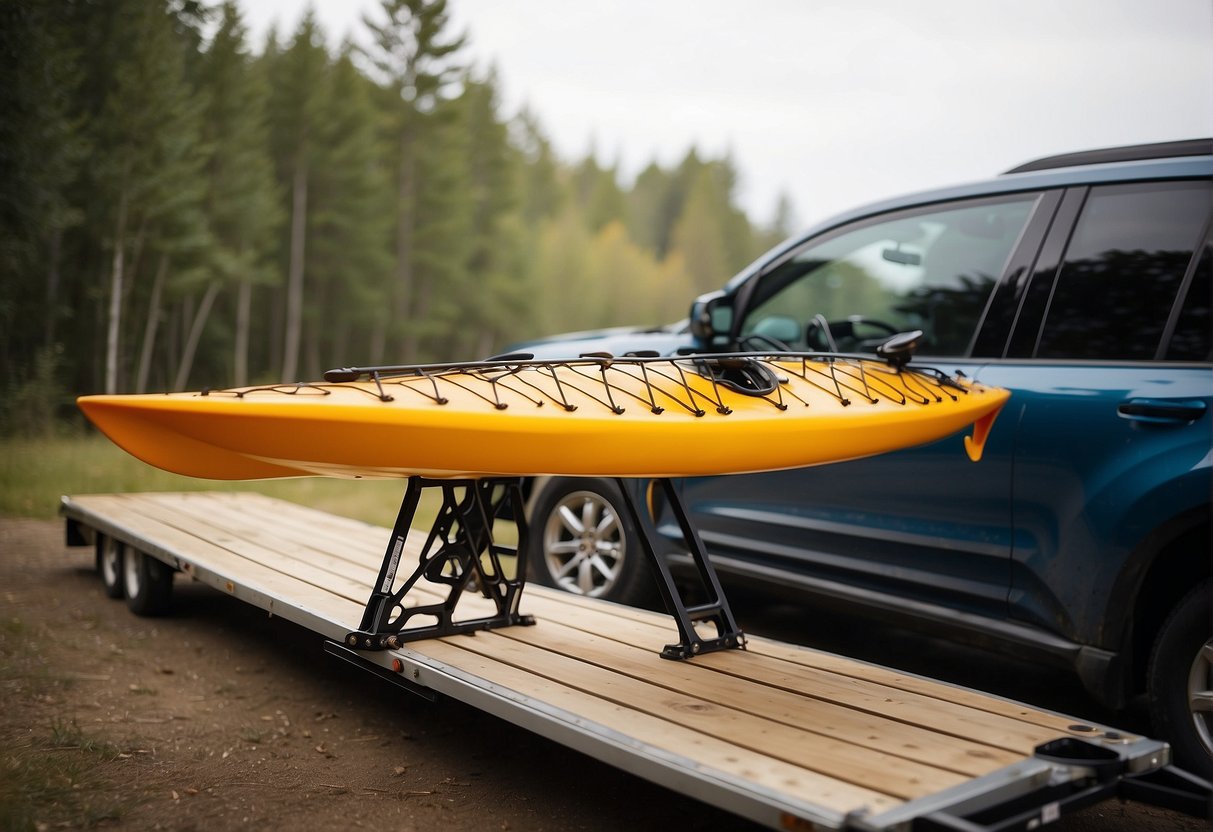 A kayak rack is being installed onto a trailer, ensuring compatibility and secure attachment