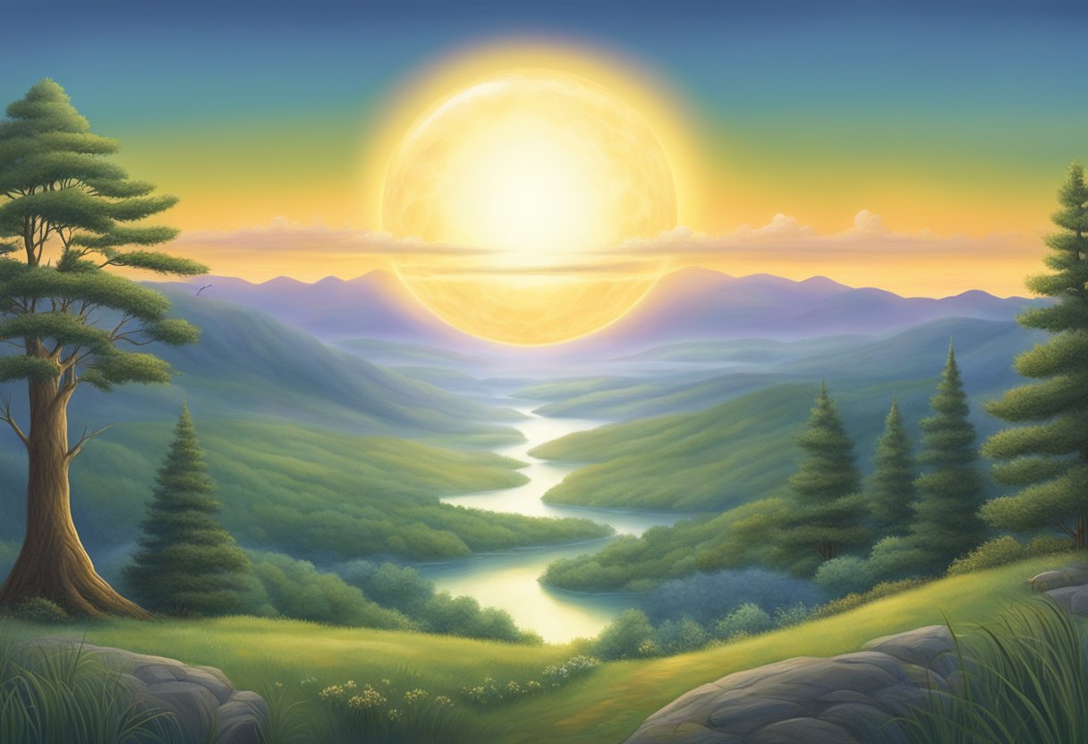 A glowing orb hovers above a tranquil landscape, radiating a sense of spiritual significance in the year 2002