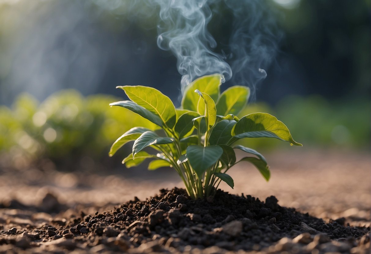 Organic fertilizer scorches plant leaves, emitting smoke and causing wilting