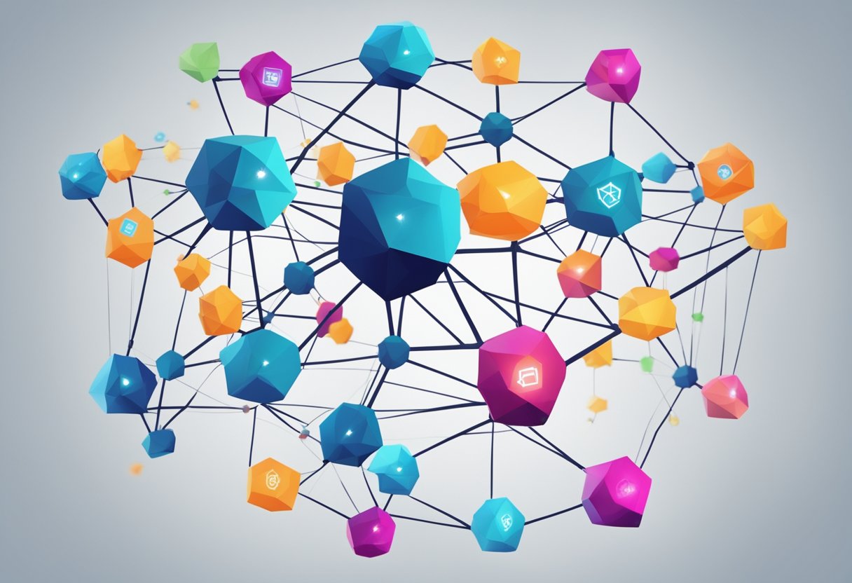 A network of interconnected nodes forming a decentralized web, with data and transactions flowing securely through the Crypto Project Internet Computer (ICP) platform