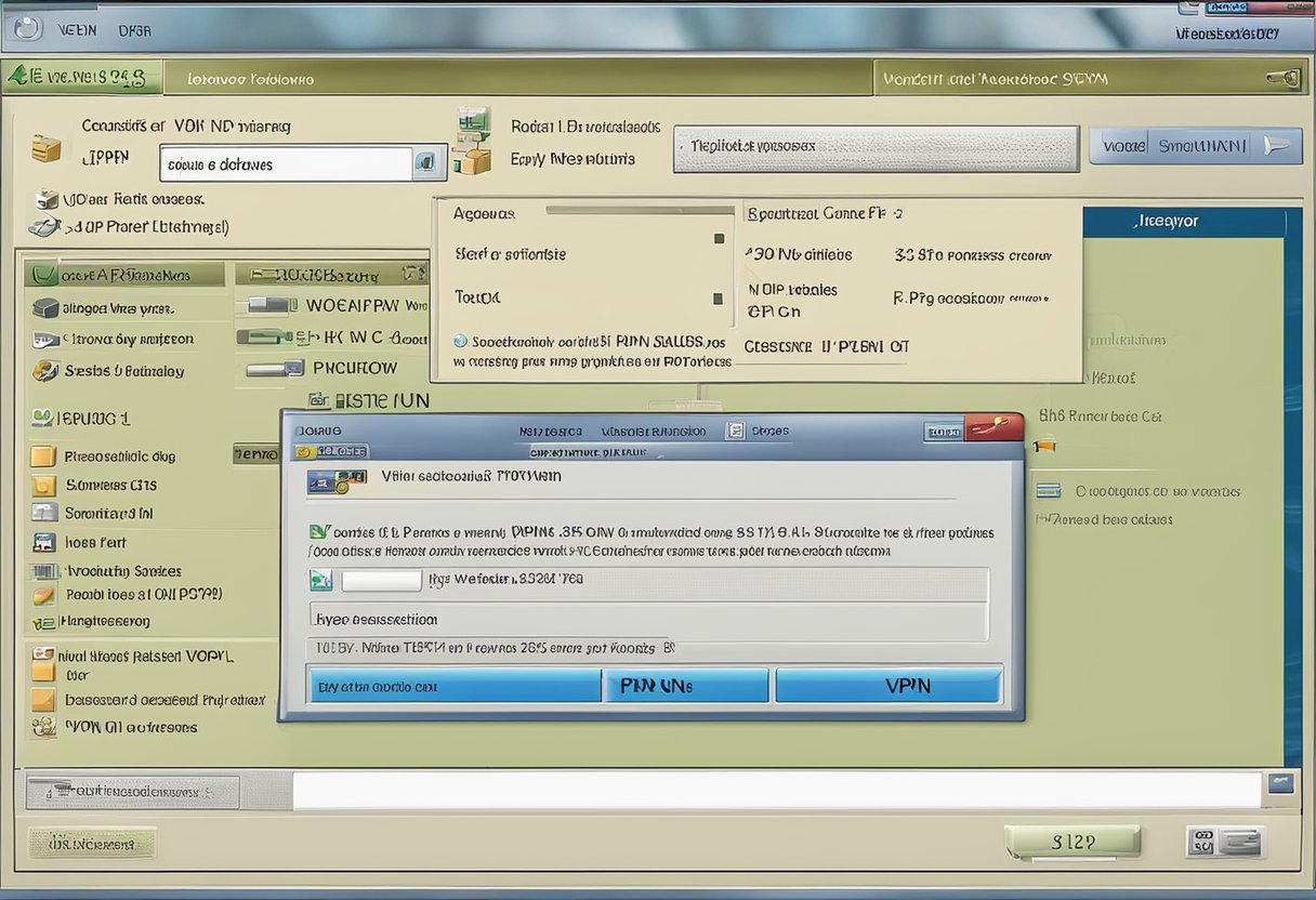 A computer screen displaying VPN settings in Windows, with a "Verificación de la Conexión VPN" message