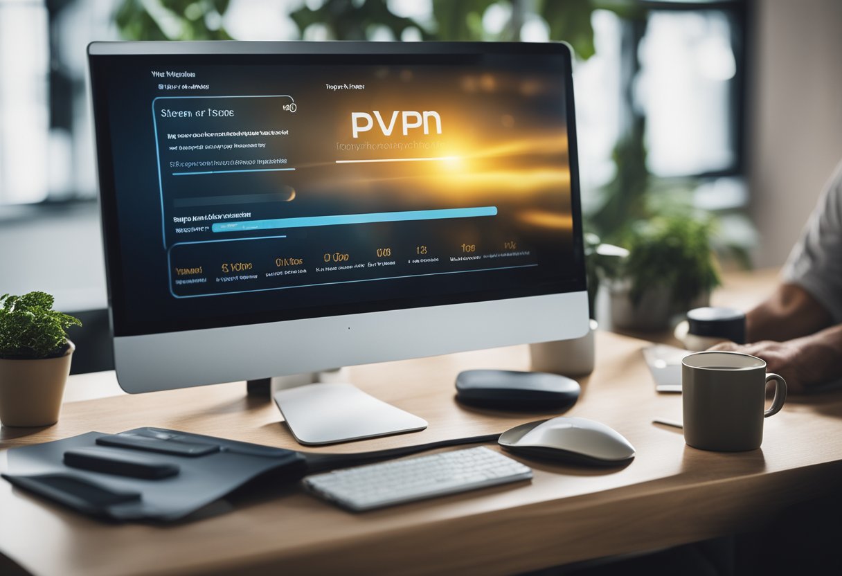 A computer screen showing the step-by-step process of setting up a VPN on a Windows operating system, with clear instructions and visual cues