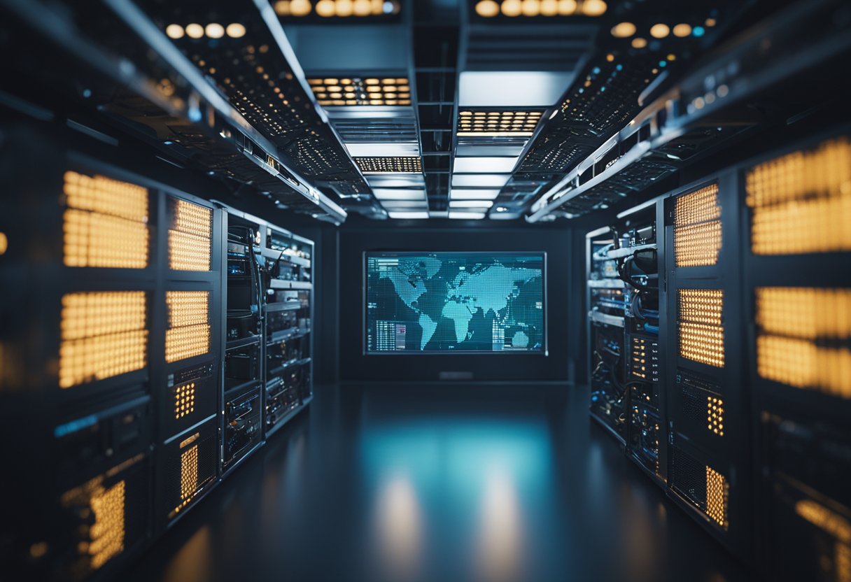 A computer network with two remote locations connected securely through an IPsec VPN tunnel. Data packets are encrypted and transmitted between the two sites