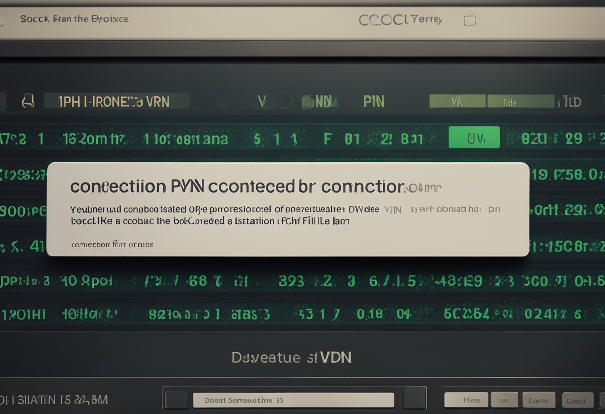 A computer screen displaying a VPN connection with a lock icon and the words "Domain" and "Connected" in the status bar