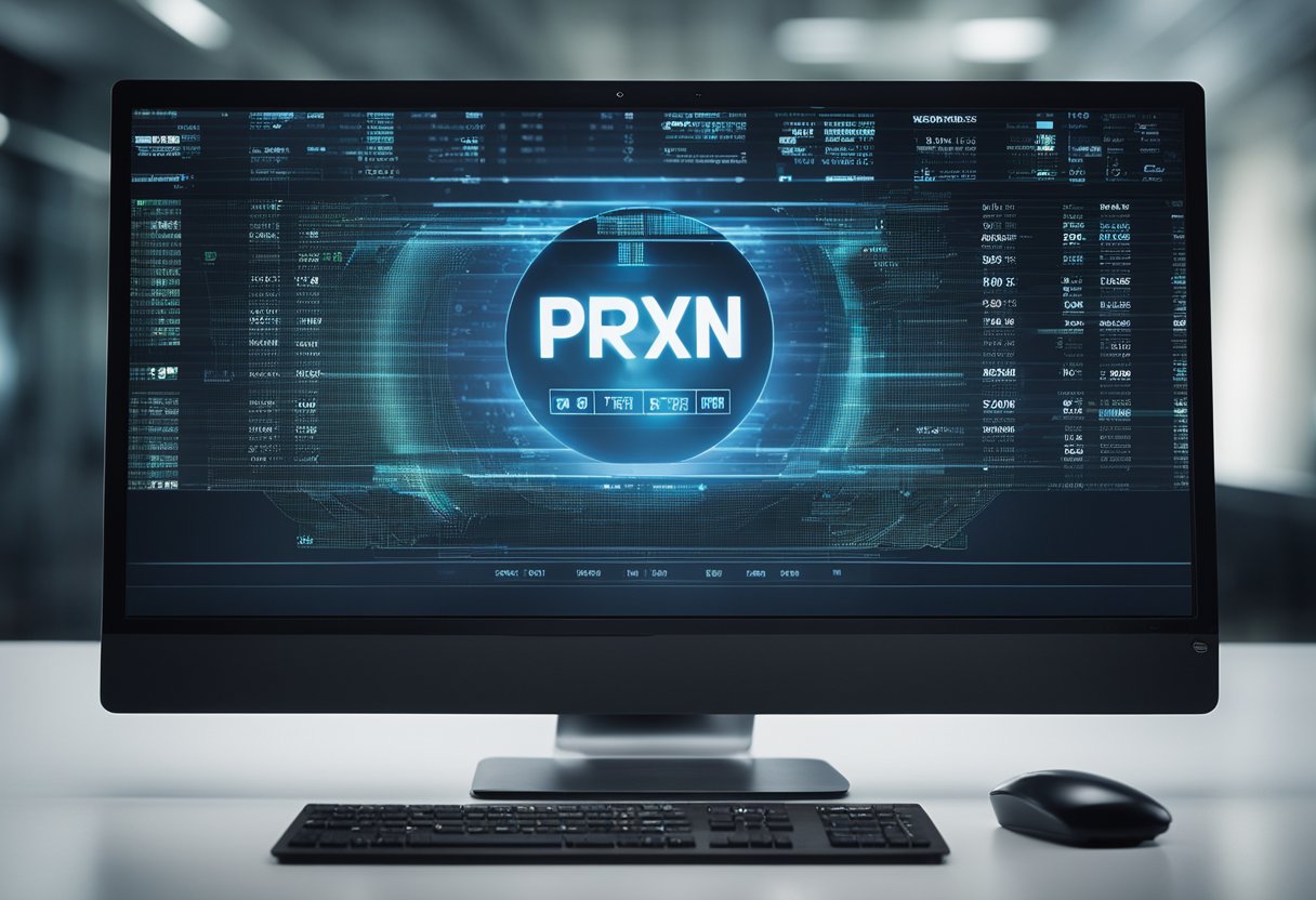 A computer screen split in half, one side labeled "Proxy" and the other "VPN." Each side shows data encryption and rerouting processes