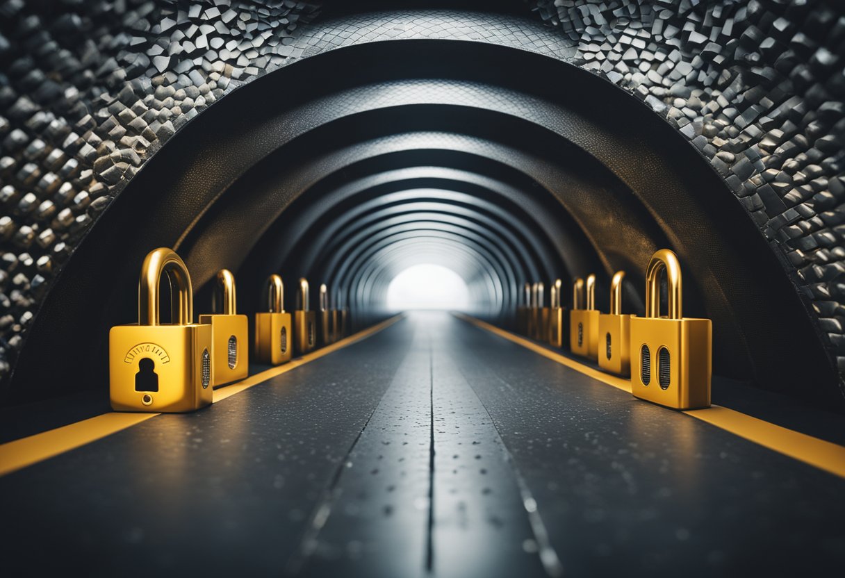 A secure tunnel with a lock and key, representing Tunnel Secrets in a VPN