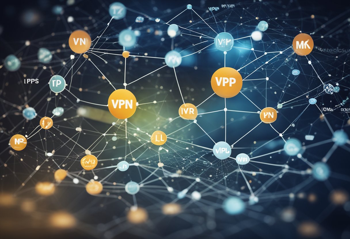 A network diagram showing VPN and MPLS connections with labeled differences