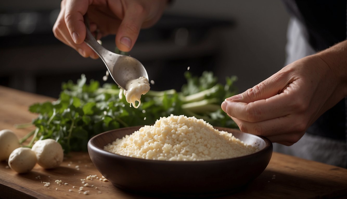A chef grates fresh horseradish root into a bowl, releasing its pungent aroma. A dollop of creamy horseradish sauce sits nearby, ready to add a kick to a dish
