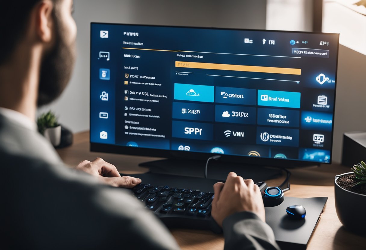 A person using a VPN on a PS4 or PS5, with the device connected to the internet and the VPN service activated in the settings menu