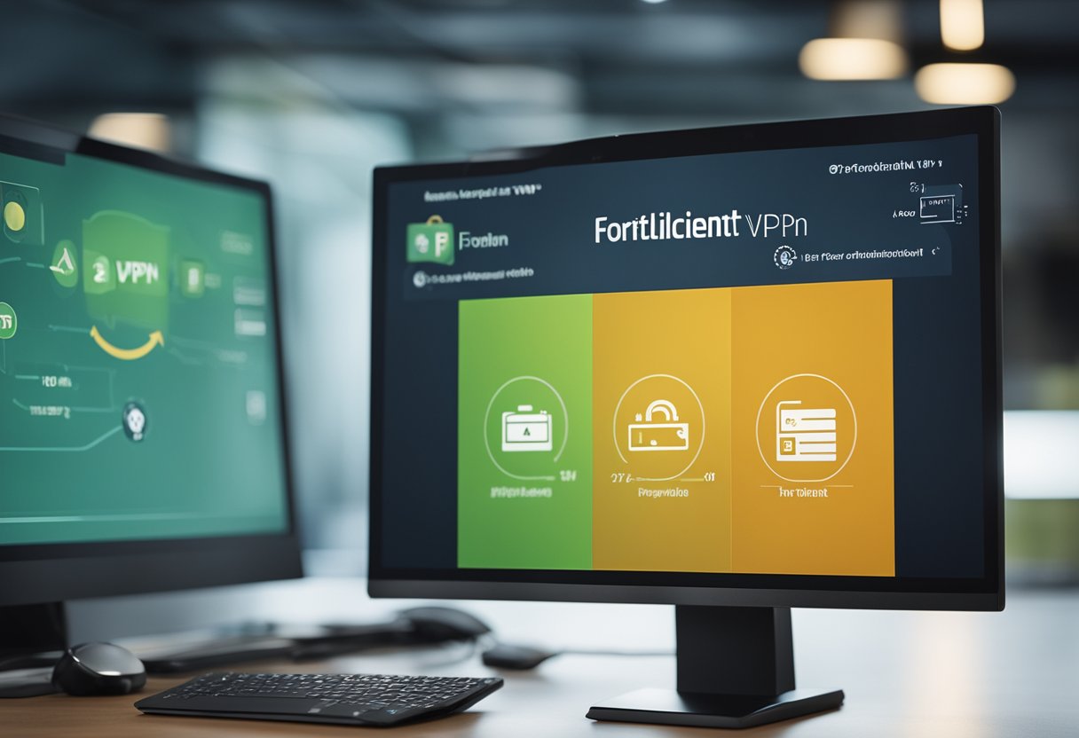 A computer screen displaying the FortiClient VPN interface with various options for updating and maintaining the software