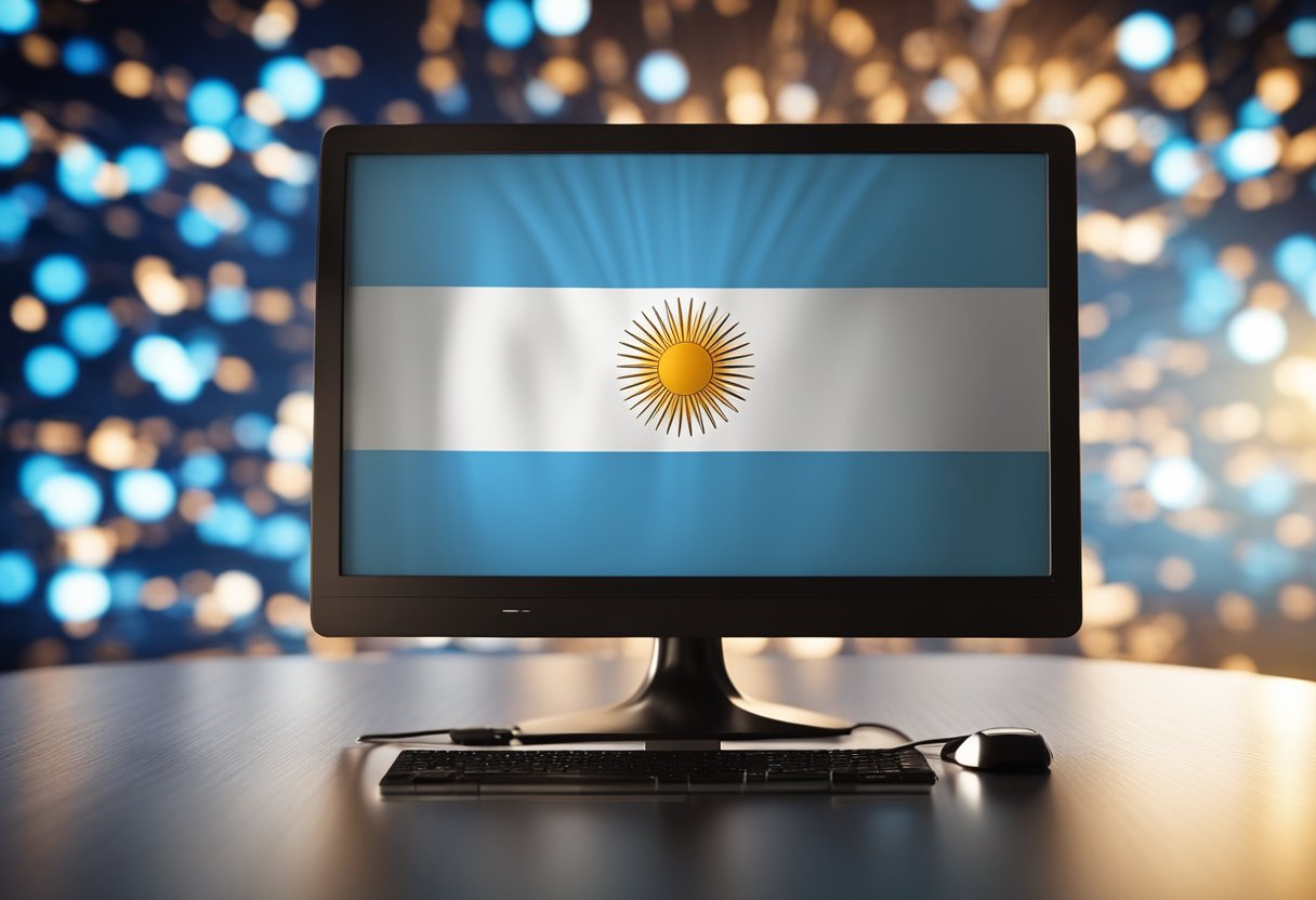 A computer screen displaying a virtual private network (VPN) connection to an Argentine server, with the VPN logo and the Argentine flag visible