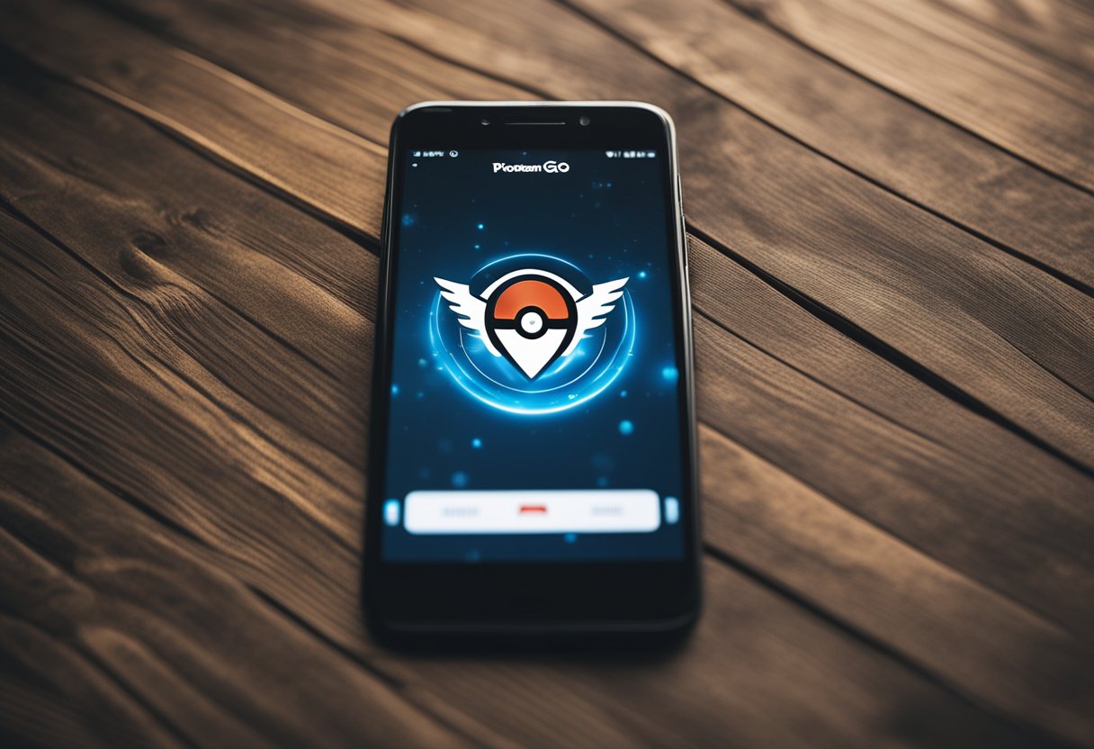 A smartphone with Pokémon Go open, connected to a VPN. The VPN logo is displayed on the screen, indicating a secure connection for playing the game