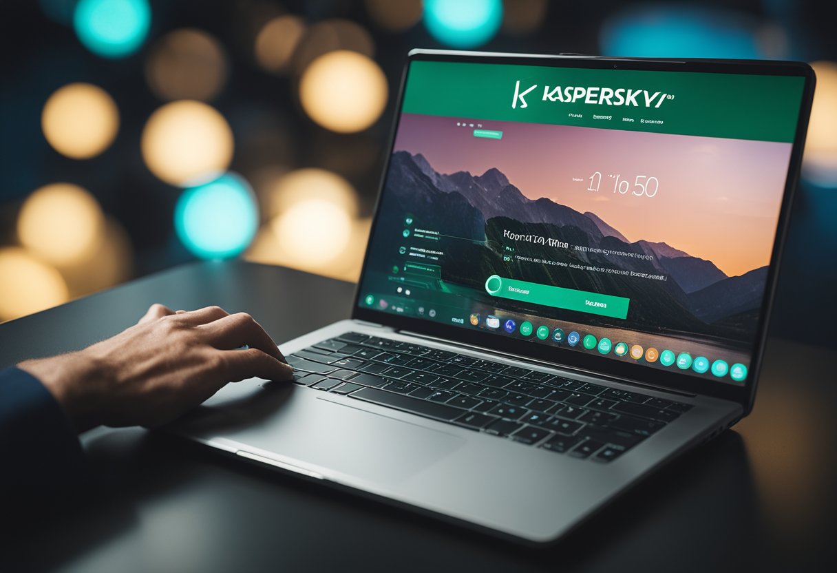 A laptop with the Kaspersky VPN interface open, showing the user how to use the VPN service