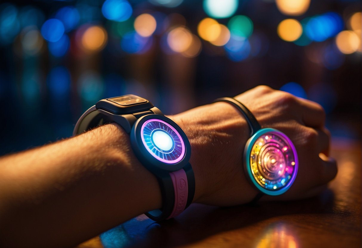 A colorful wristband emits a glowing light, connecting with various devices and unlocking doors on a Disney cruise ship