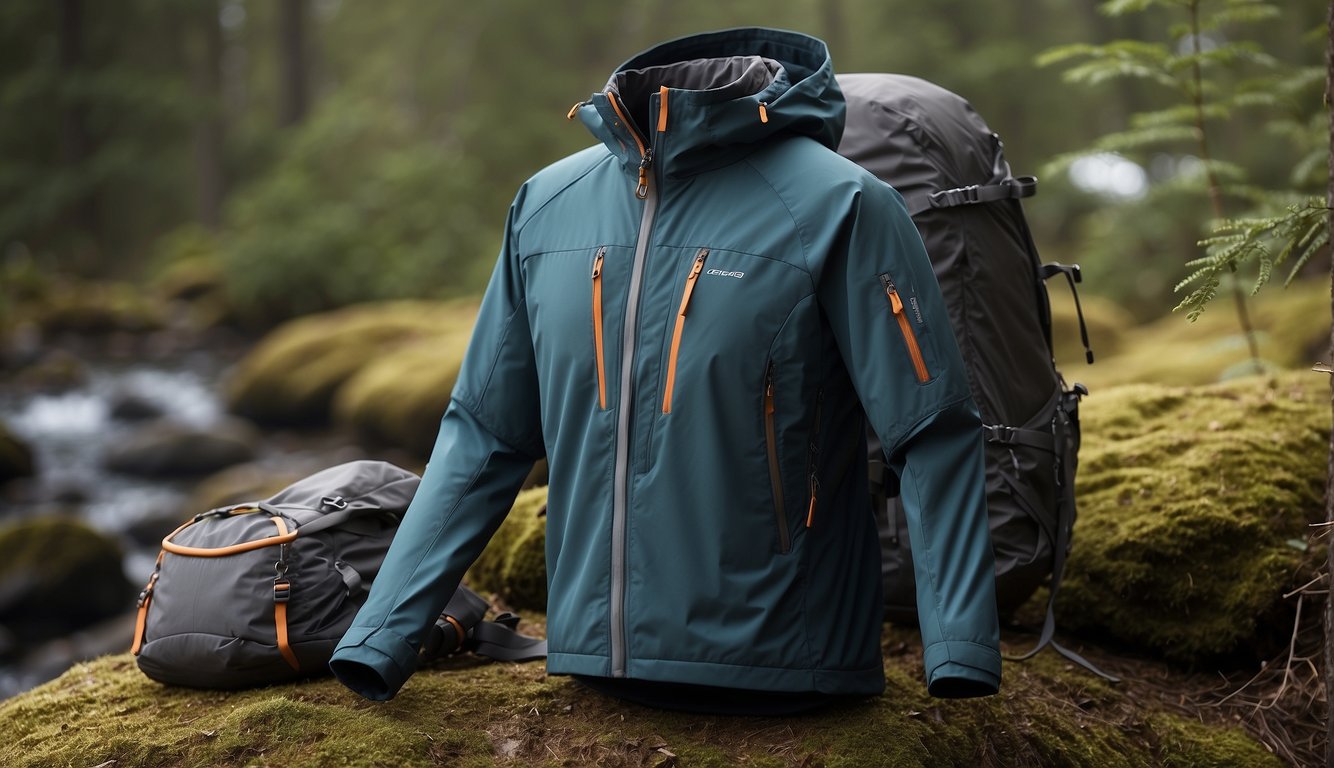 Advanced hiking apparel displayed in a modern outdoor setting with high-tech fabrics and innovative design features