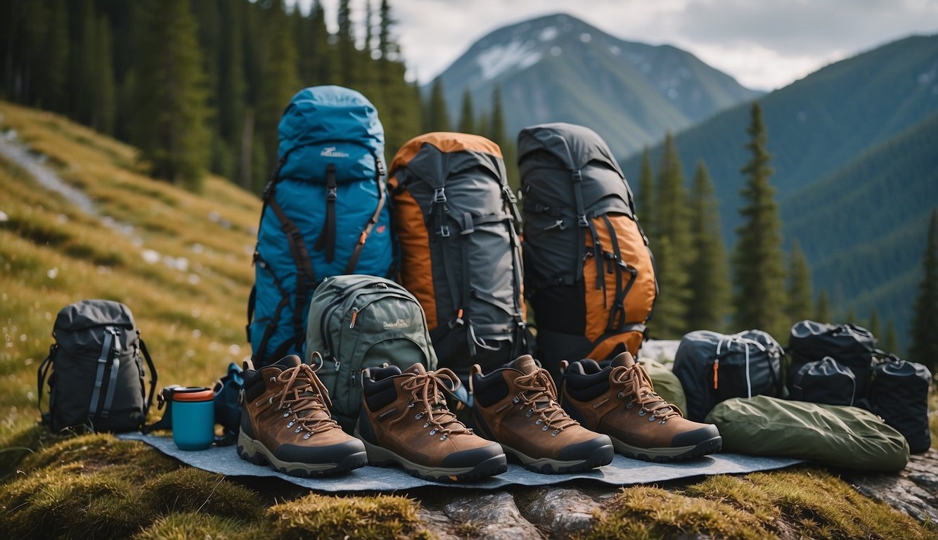 A group of outdoor gear and clothing brands showcase their high-performance hiking and camping apparel in a rugged, natural setting