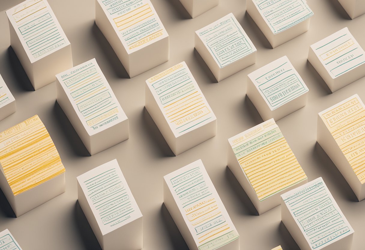 A stack of quote cards arranged in a neat row, each with a different quote printed in bold lettering. The cards are surrounded by a warm, soft light, casting a gentle glow on the words