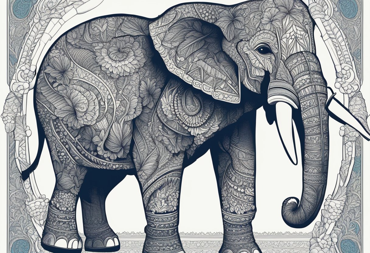 An elephant standing tall, with its trunk raised and ears flapping, appears to be trumpeting loudly