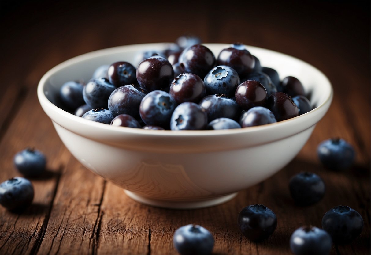 A bowl of plump blueberries coated in rich, glossy chocolate