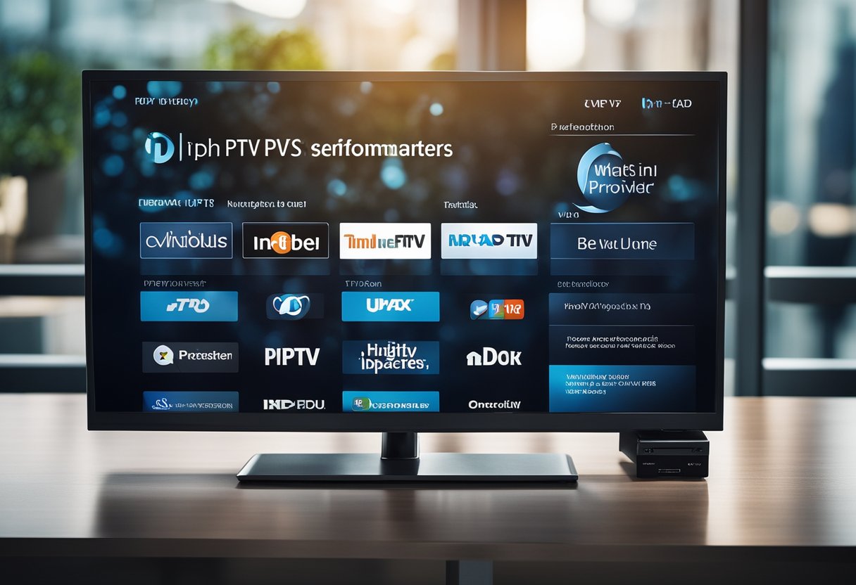 A television screen displaying IPTV service with the IPTVsmarters website logo and the text "What is IPTV? Best IPTV provider."