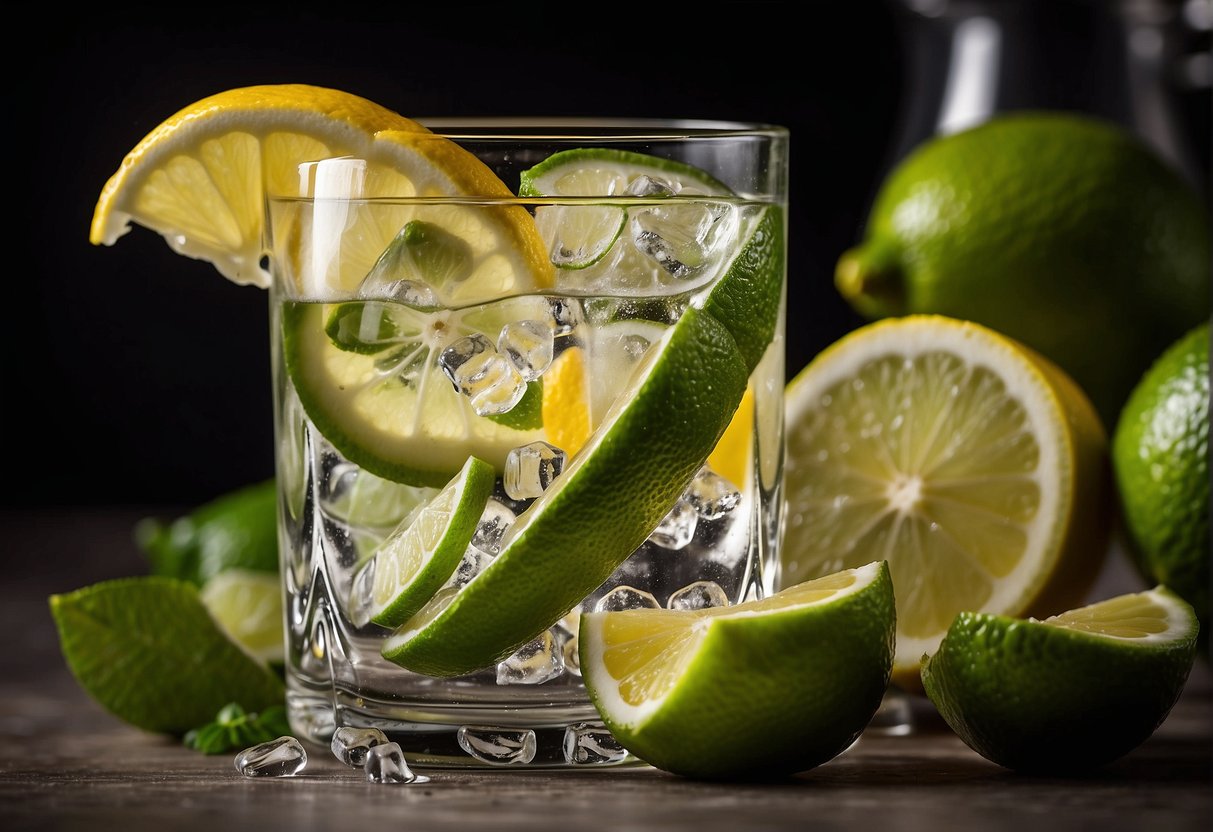 Lemon and lime slices arranged in a glass pitcher with ice cubes, ready for seasonal and event uses