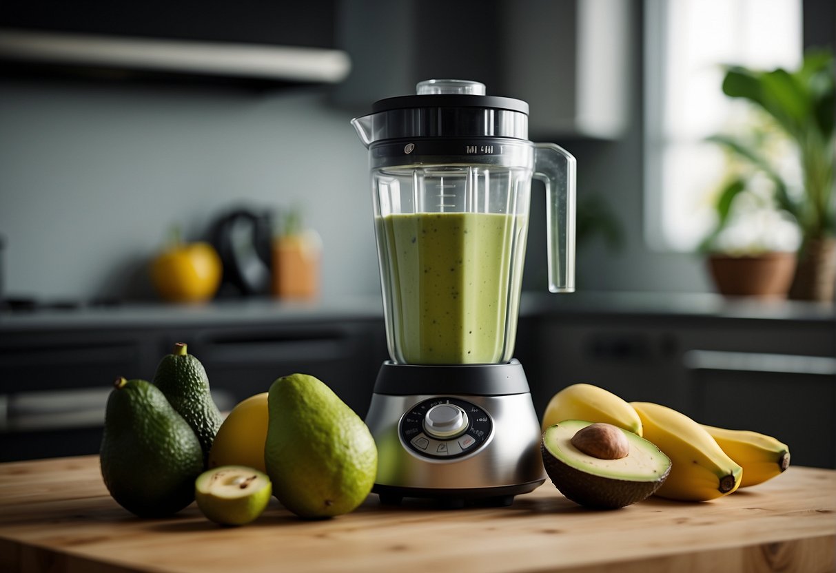 A blender mixes ripe banana and avocado for a customized smoothie