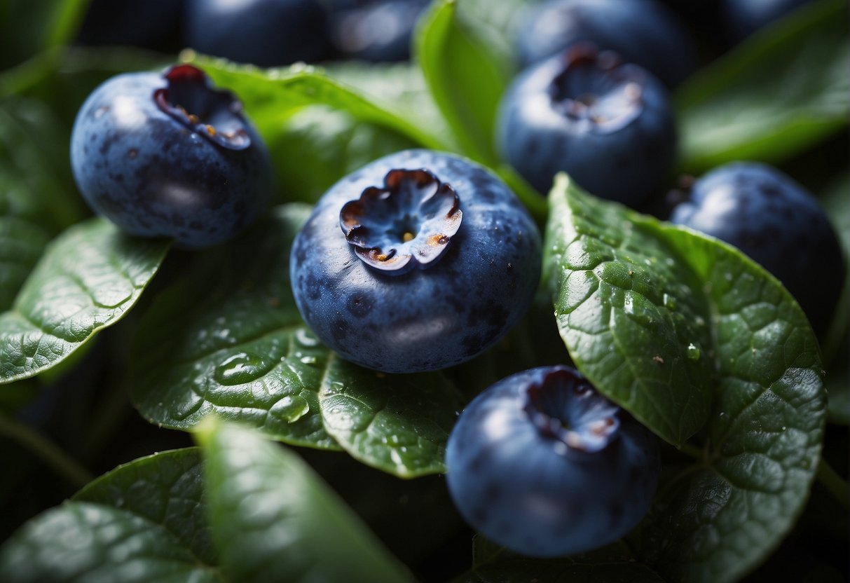 Blueberries and spinach blend together in a vibrant swirl, creating a natural and flavorful combination