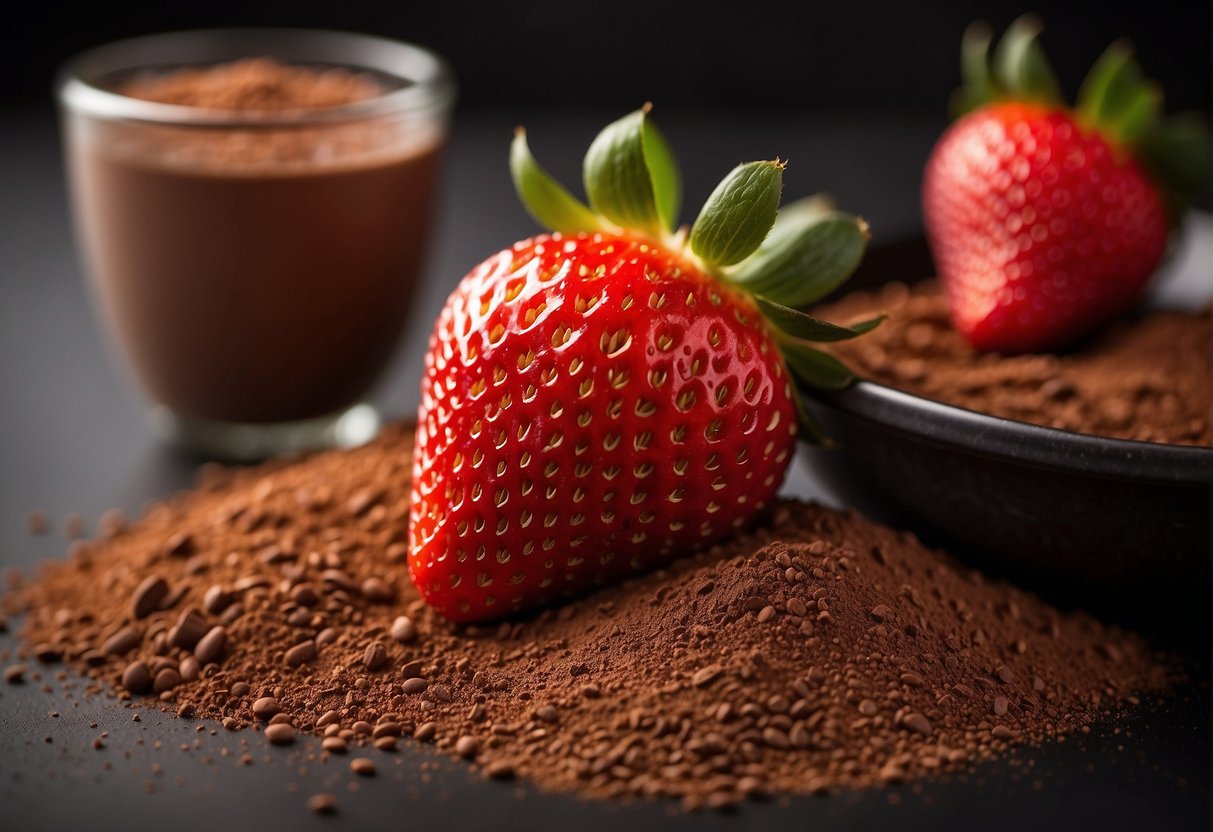 Strawberries and cocoa powder sit side by side, with a question mark hovering above them