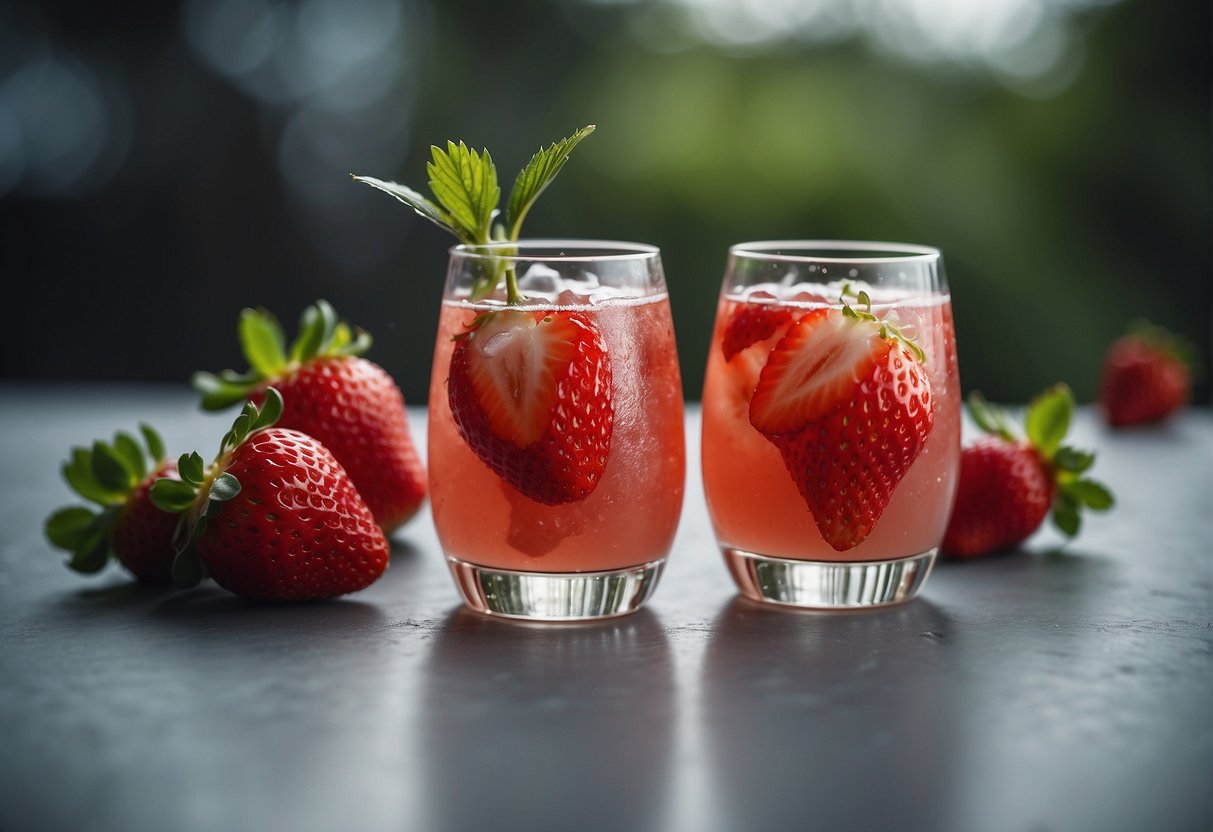 Strawberries and coconut water combine in a glass, creating a refreshing and flavorful drink