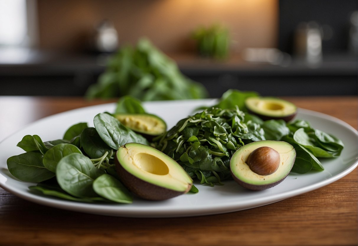 Spinach and avocado next to each other, with a question mark above them