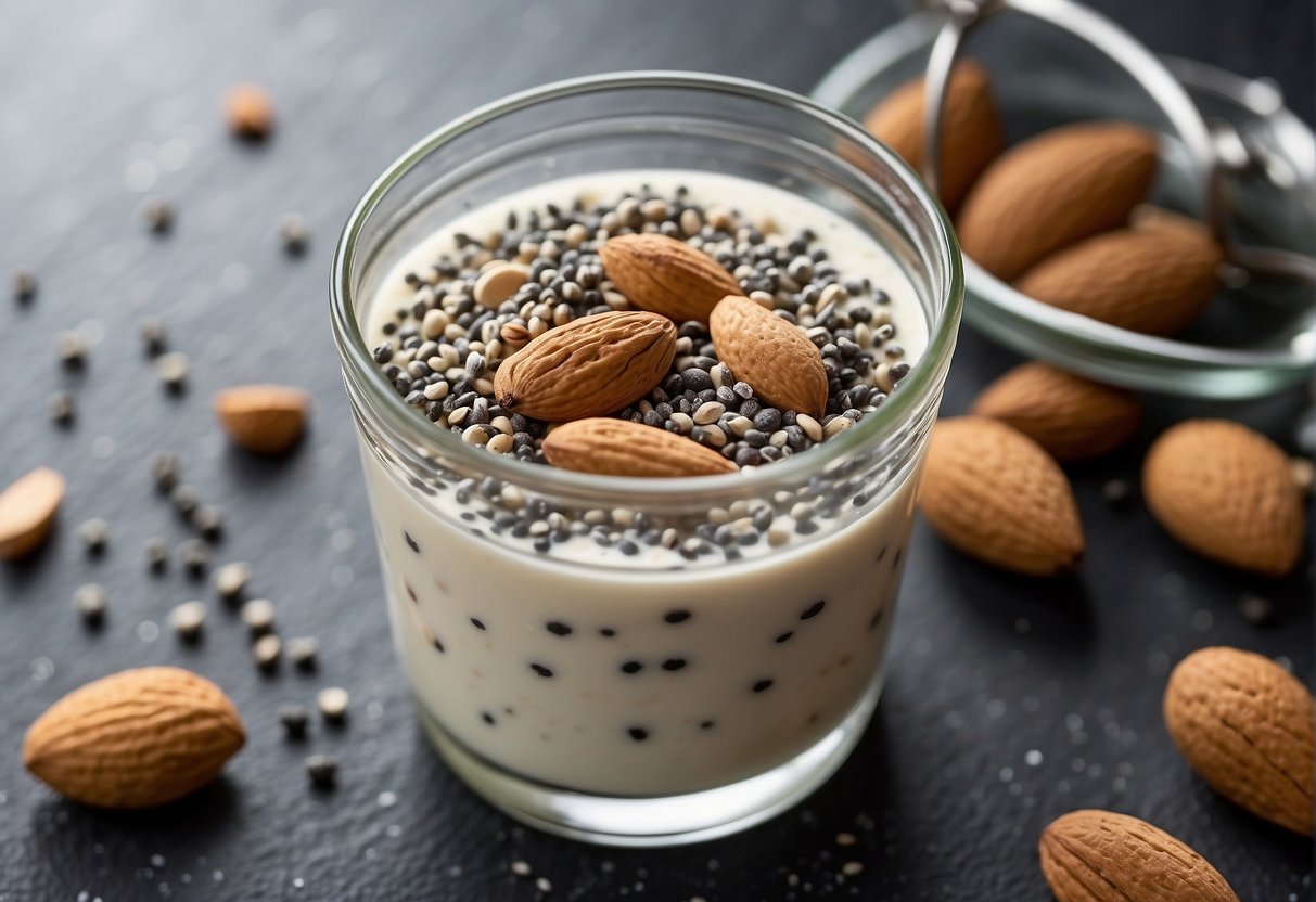 Mix almond milk and chia seeds in a glass