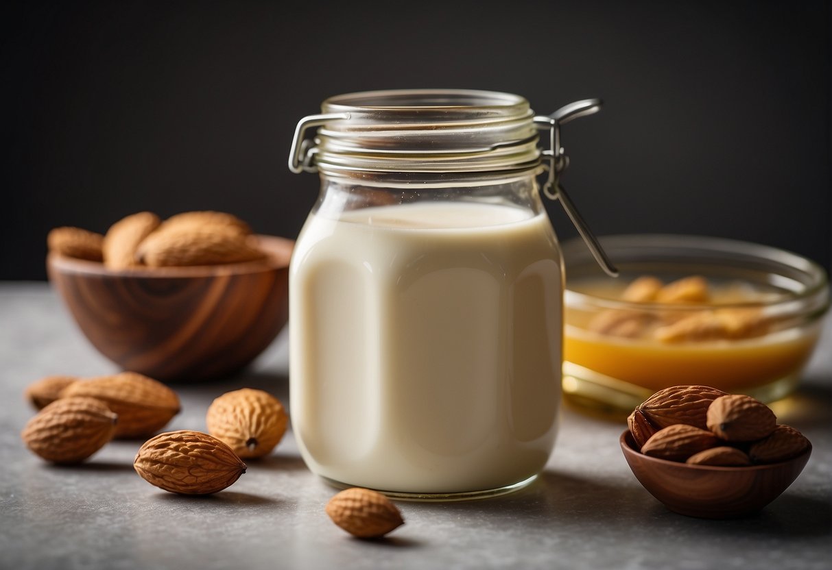 Almond milk and honey blend in a glass jar