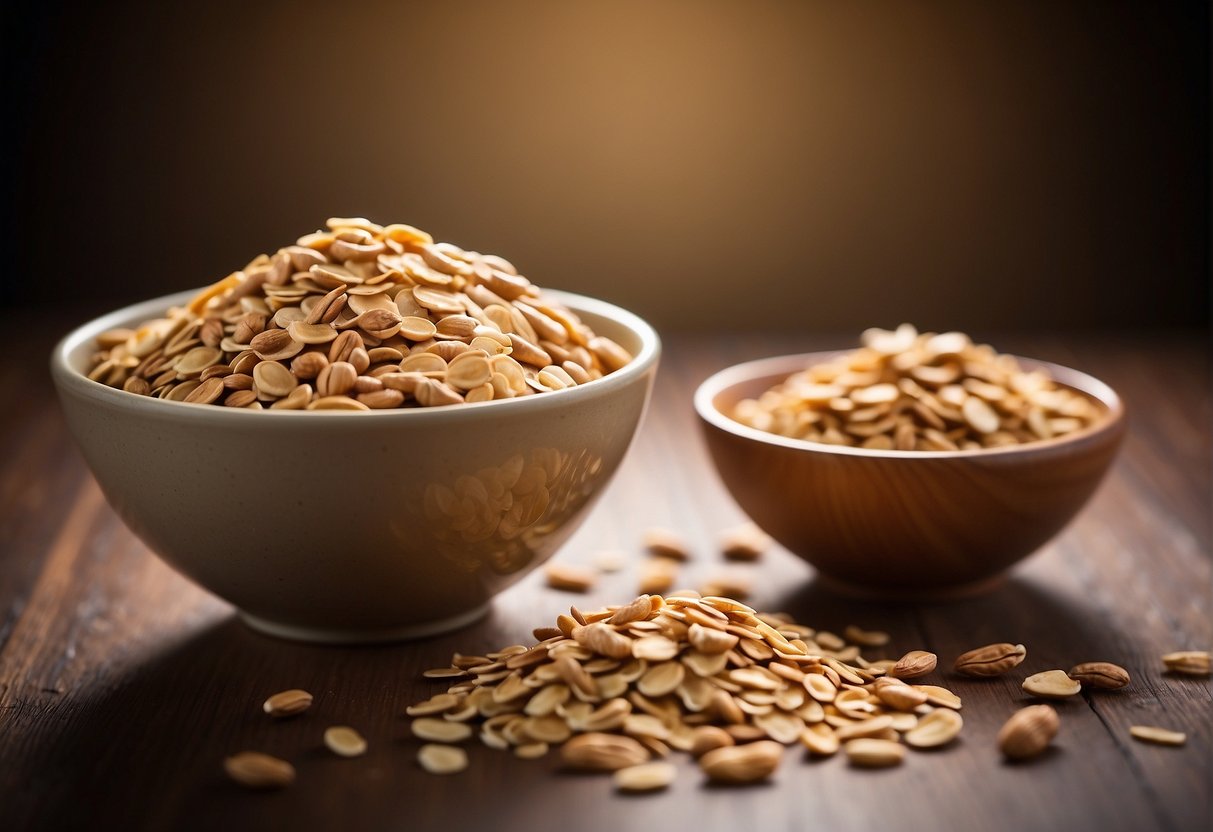 Peanut butter and oats are being mixed together in a bowl