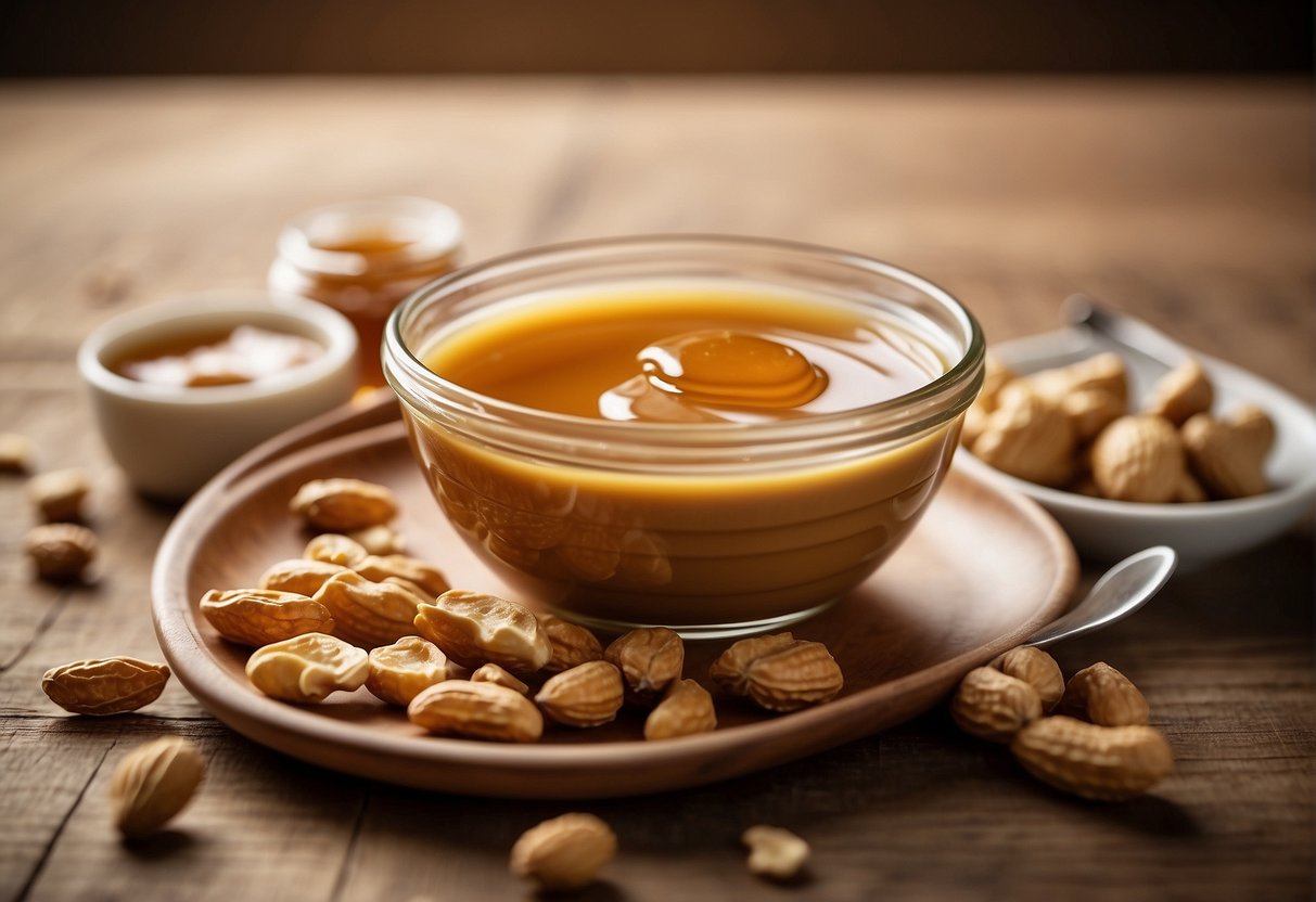 Peanut butter and honey are being mixed together in a bowl