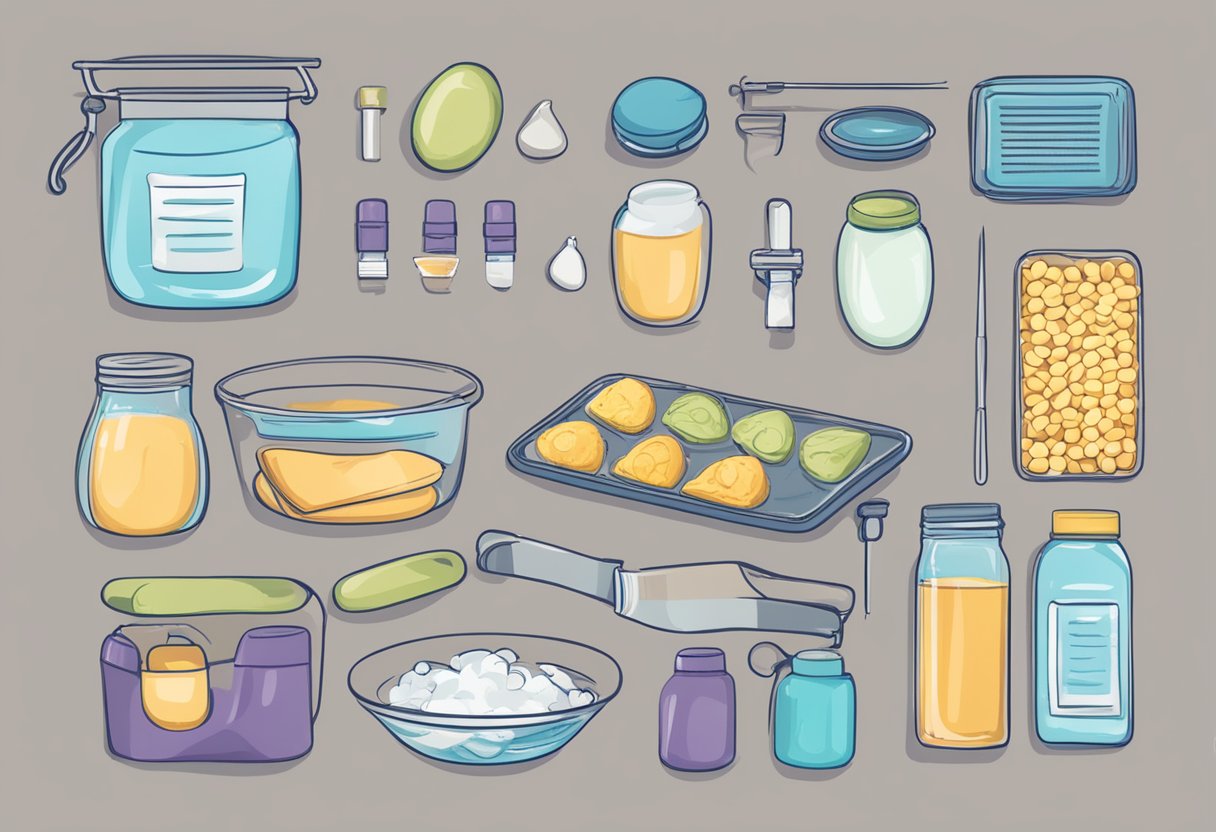 A table with various ingredients and containers for making hygiene products, alongside a book titled "DIY Hygiene Products: Recipes and Tips" and another titled "Hygiene on the Go: Crafting Your Own DIY Hygiene Kits for Emergencies."