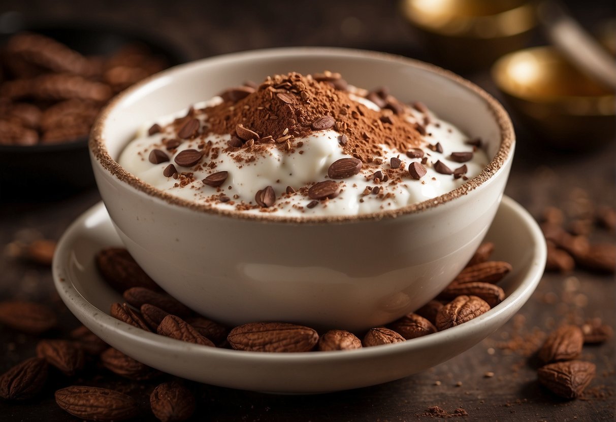 Yogurt and cocoa powder mixing in a bowl