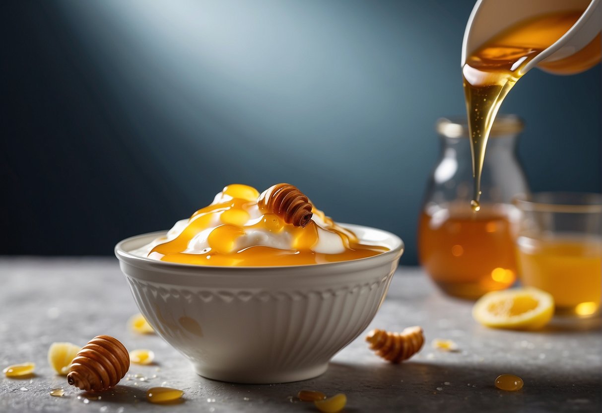 A bowl of yogurt with honey being drizzled on top