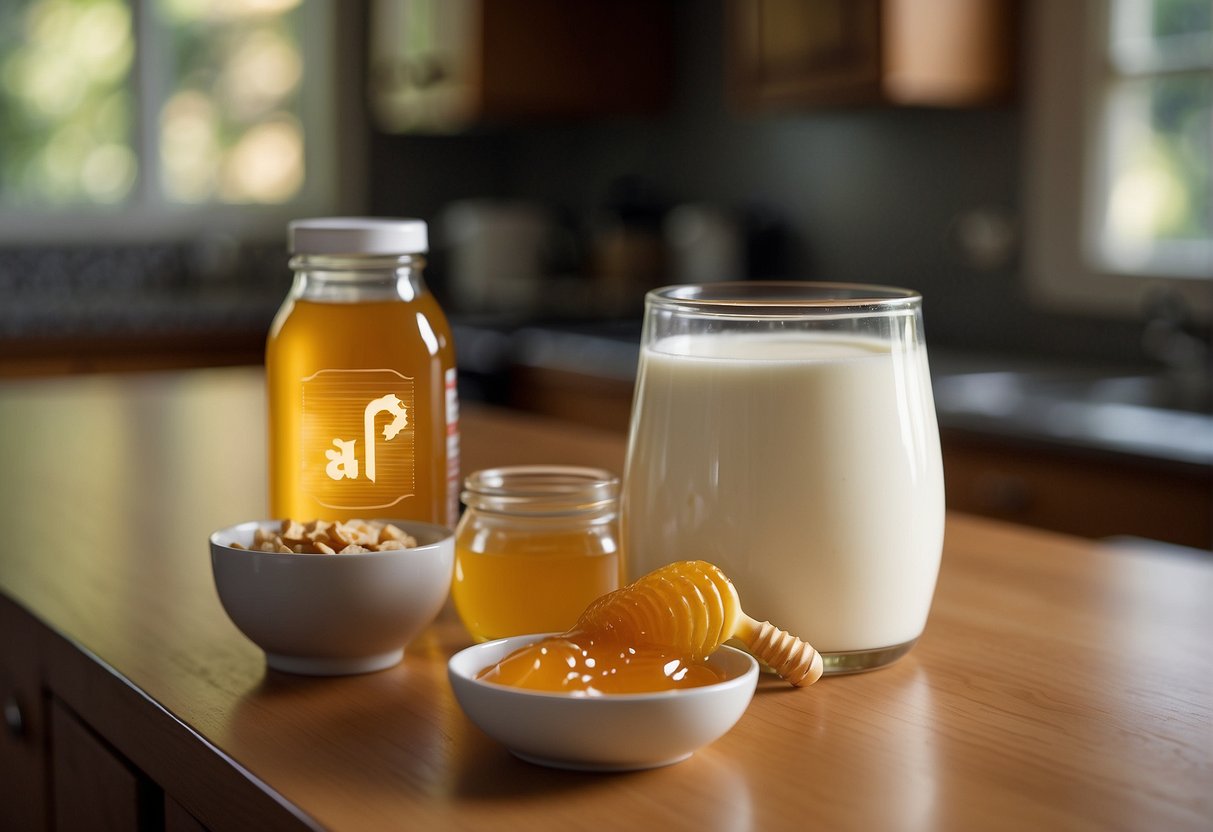 A bowl of yogurt and honey sit on a kitchen counter. A question mark hovers above them, symbolizing potential health concerns