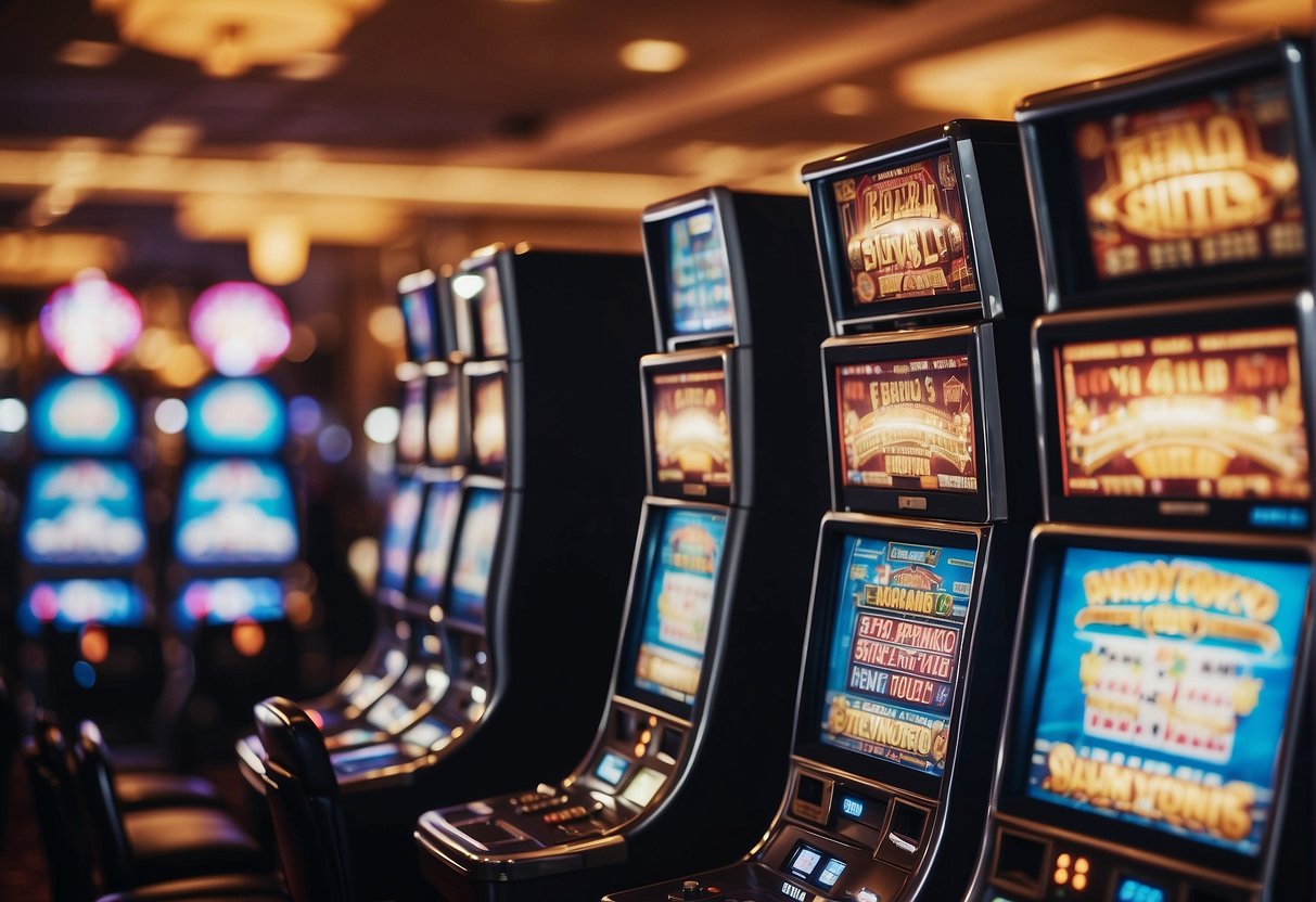 A lightning bolt strikes a casino, illuminating Bitcoin symbols on slot machines and tables. Transactions speed through the network, powering the games